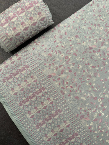 Satin Silk Saree from Banaras| Tanchoi weave | Light Gray Green | Handwoven | No Zari | Silk Mark Certified | Ships from California